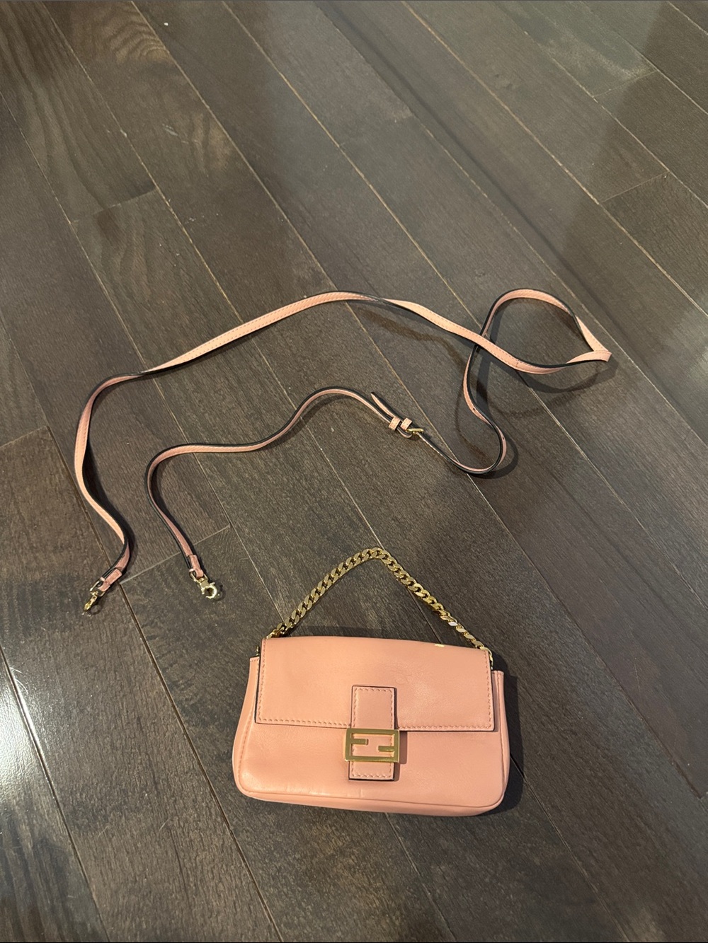 Fendi Pink Leather Mini Bag with Gold Chain